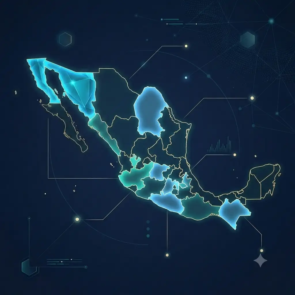 Mapa de cobertura de EFECTO TRACK en México — Pacífico, Occidente, Bajío, Centro y Norte